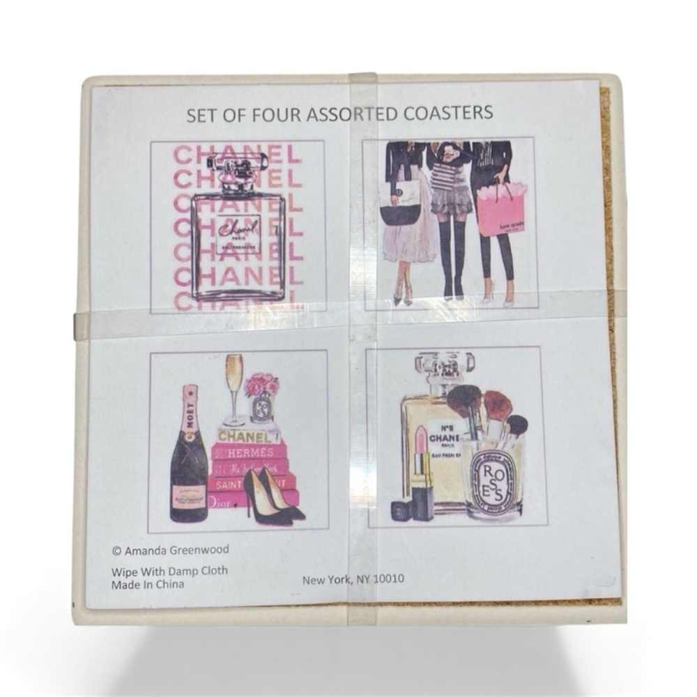 New Set of 4 Fashion Designer Themed Ceramic Coasters